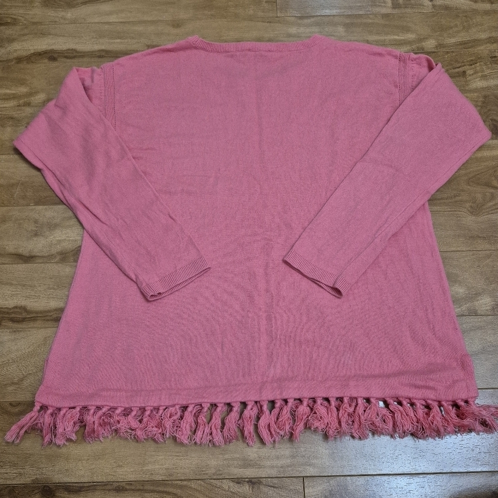 Talbots Womens Feminine Boho Relaxed Fit Pink Tasseled Blend Sweater Size Medium - Picture 9 of 9